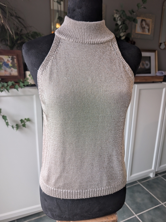 Dynamite Sweaters - Metallic Sleeveless Mock Neck Tank - Champagne Gold